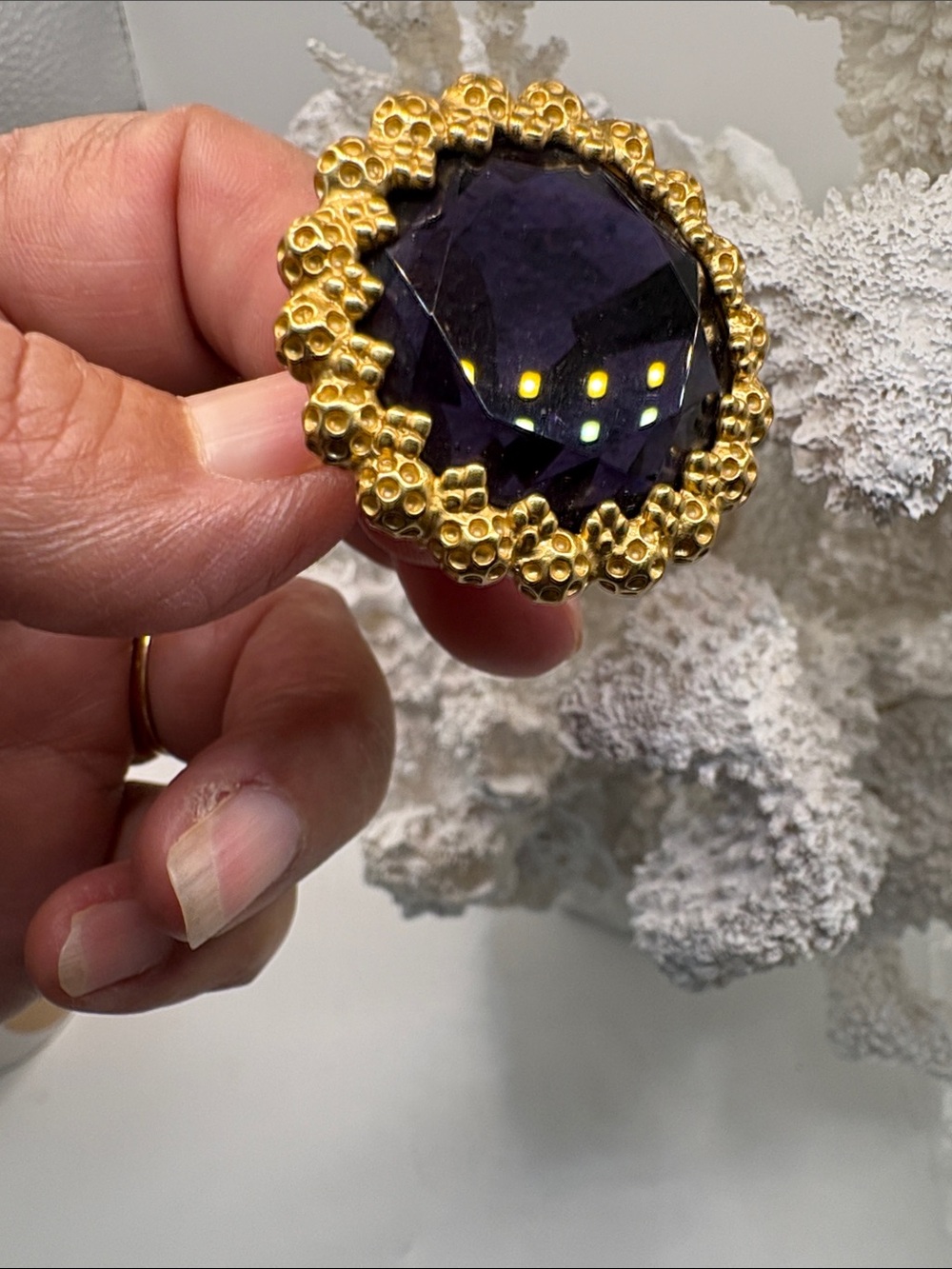 Coach Gold-Tone Ring with Deep Purple Stone